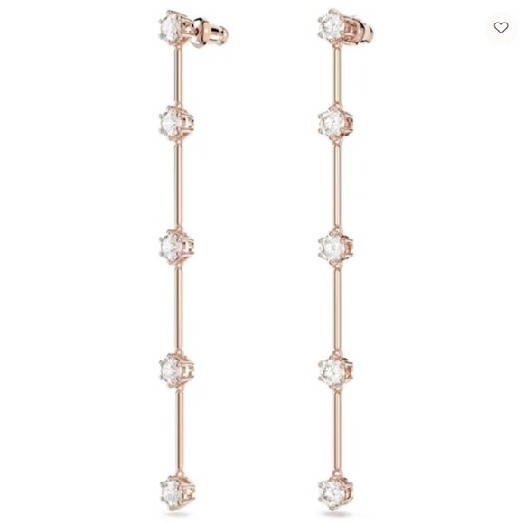 Swarovski 5609707 earrings jewelry assymetrical long rose gold crystals new - Picture 4 of 11